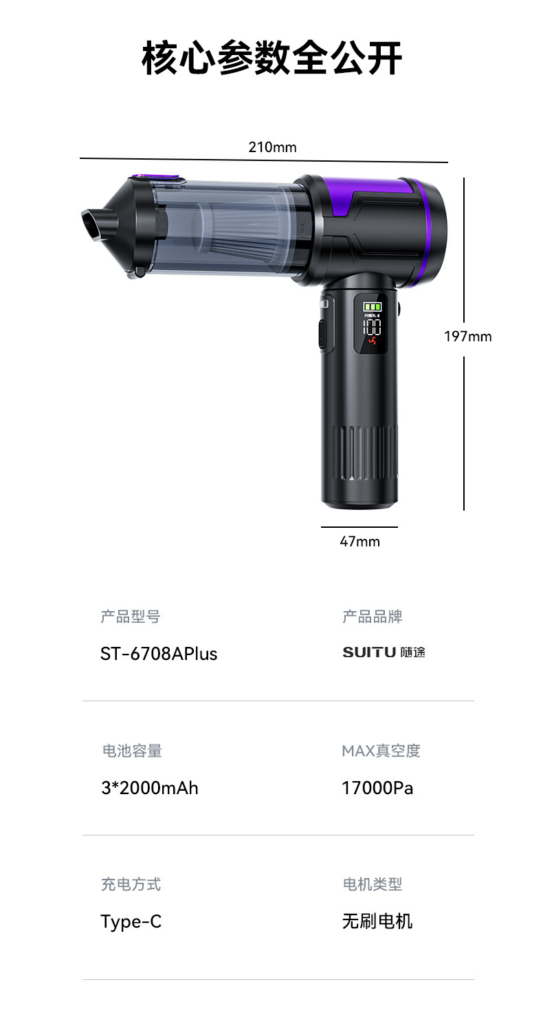 Wireless Car Vacuum Cleaner with Lcd Display, Convenient Handheld Vacuum Cleaner for Car and Home Use, Suction and Blowing All-In-One Vacuum Cleaner
