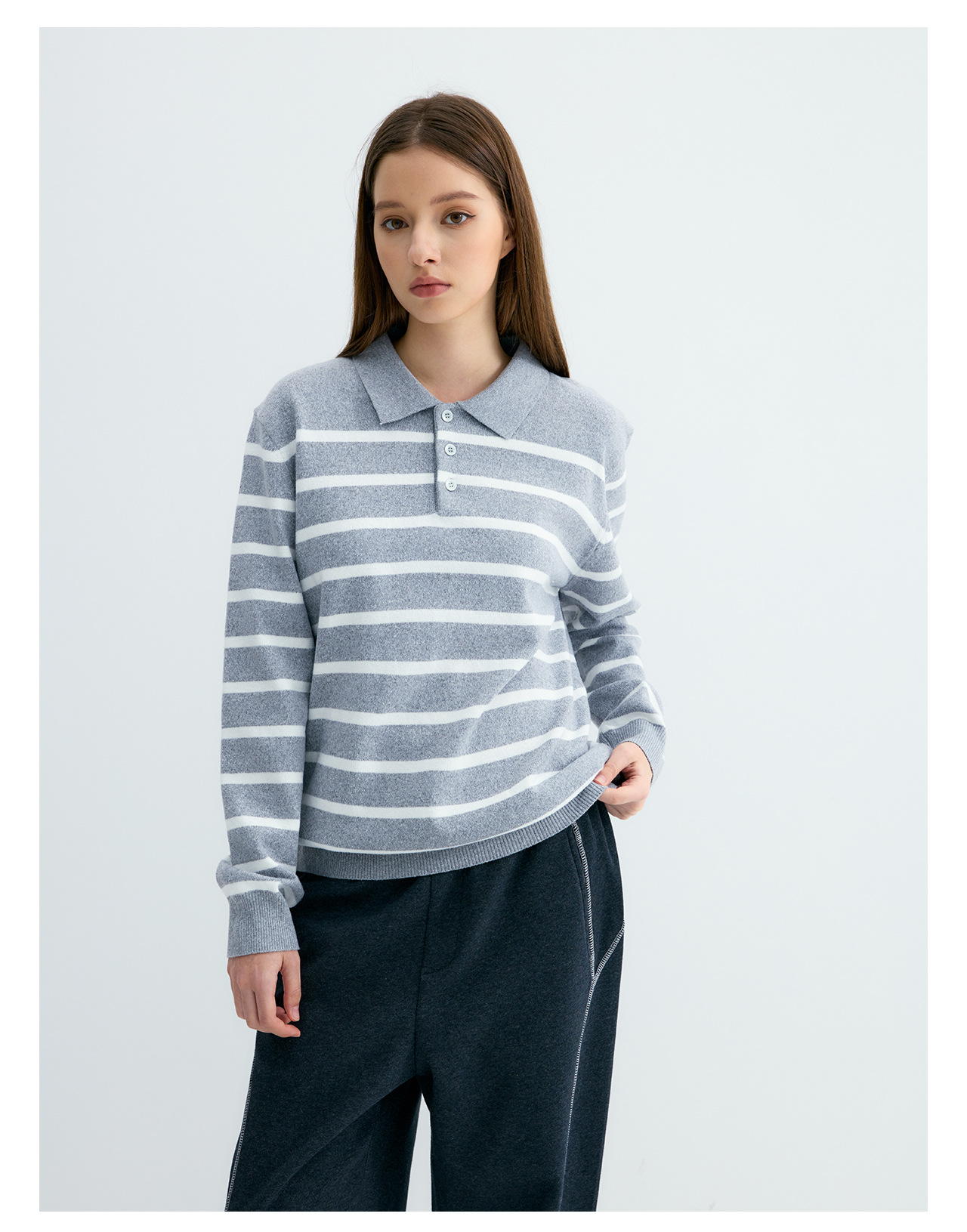UNF Color-Block Striped 300g Polo Sweater