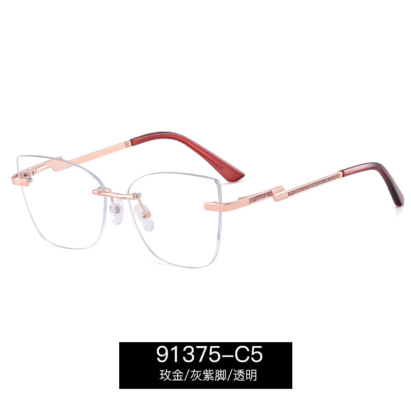 91375 nueva fábrica directa gafas sin montura para mujer marco óptico bisagra de resorte de metal pequeño hada sin maquillaje