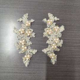 新款绣花立体花朵手工钉珠对花领花服装婚纱礼服贴花 diy布贴辅料