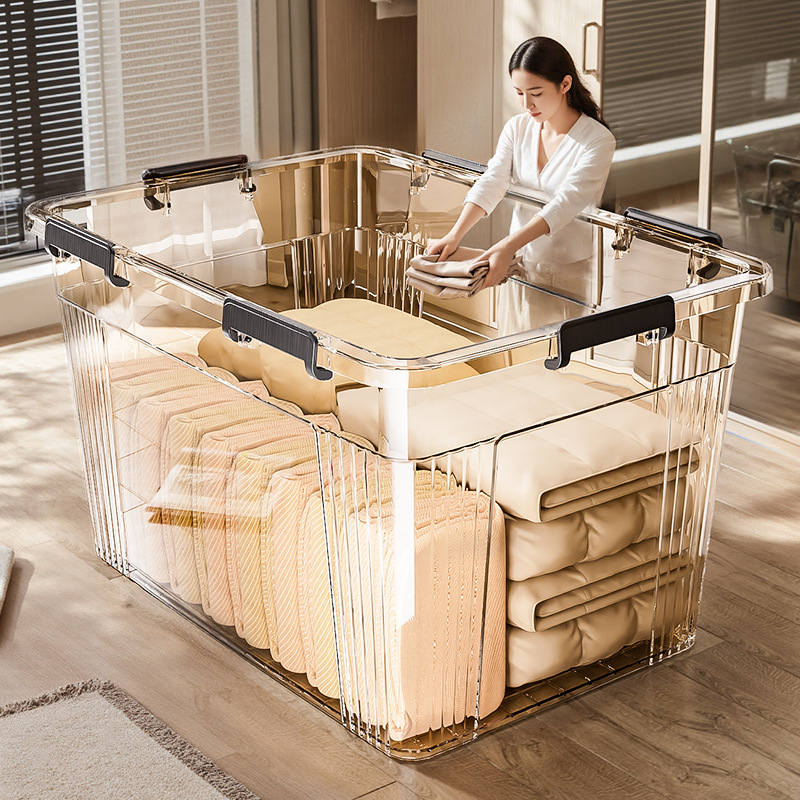 Caja de almacenamiento transparente a prueba de polvo, caja de almacenamiento de gran capacidad, dormitorio doméstico, sala de estar, dormitorio, armario de almacenamiento de ropa