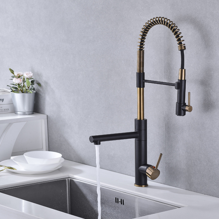 The contemporary all-copper cold and hot single handle island kitchen from Germany features a magnetic sink for washing vegetables, a pull-out flower shower, and a rotatable faucet undefined