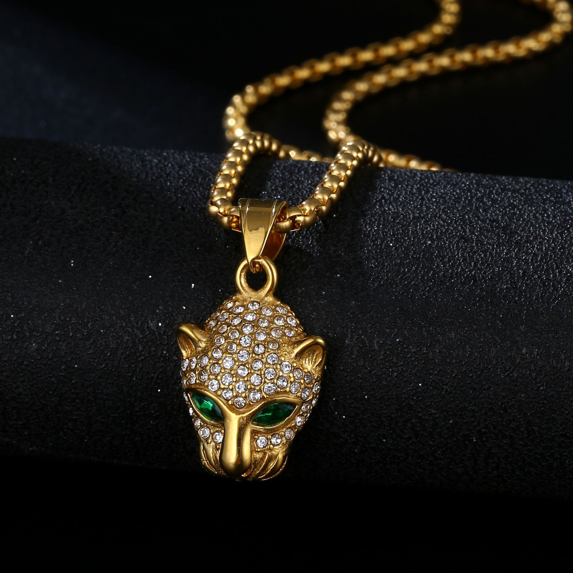 20g Weight Pendant, Chain Jewelry Making Type 18K Gold Plated Plating Material Rhinestones Inlay Material Titanium Steel Chain Material 1 Piece Quantity Party, Street Occasion Titanium Steel Material Jaguar Pattern Men's Gender Plating Design Hip-Hop Style Hip-Hop Jaguar Titanium Steel Plating Rhinestones 18K Gold Plated Men's 9