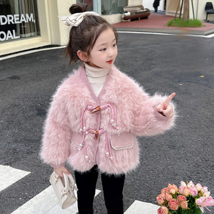 Girls' faux fur coat autumn and winter fashionable fashionable fur coat little girl quilted thickened winter mink fur