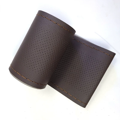 Steering wheel cover: Leather Hand-Stitched Steering Wheel Cover - deep-brown-medium-hole-deep-brown-line-38cm