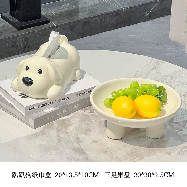 【Milk White】 paper towel box+three -foot fruit plate