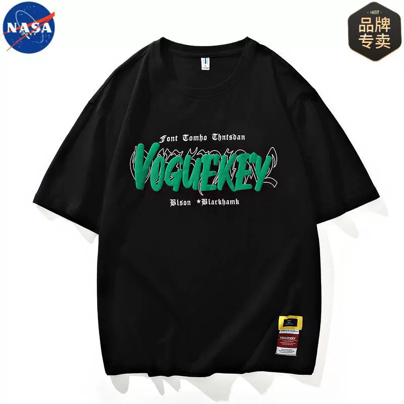 NASA Brand Cotton с короткими рукавами весной и летом 2025 года мужская толстая толстая толстая верхняя рубашка с полукругом с круглым вырезом