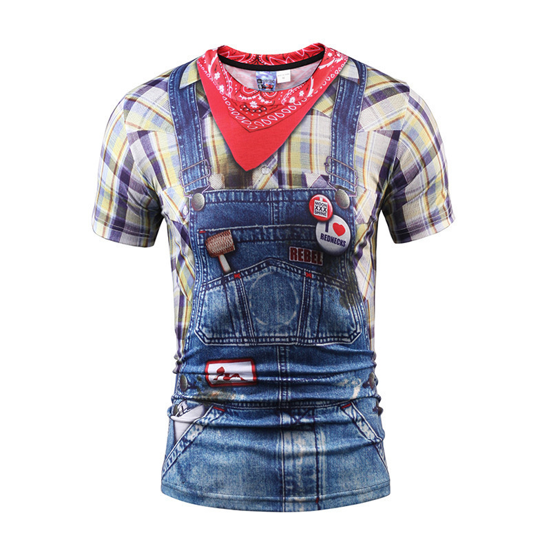 Cross-Border Quirky Novelty Men's T-Shirt Cross-Border Clothing European and American Denim Men's Wear 3D Digital Printing Men's Short-Sleeved T-Shirt Cross-Border Quirky Novelty Men's T-Shirt Cross-Border Clothing European and American Denim Men's Wear 3D Digital Printing Men's Short-Sleeved T-Shirt