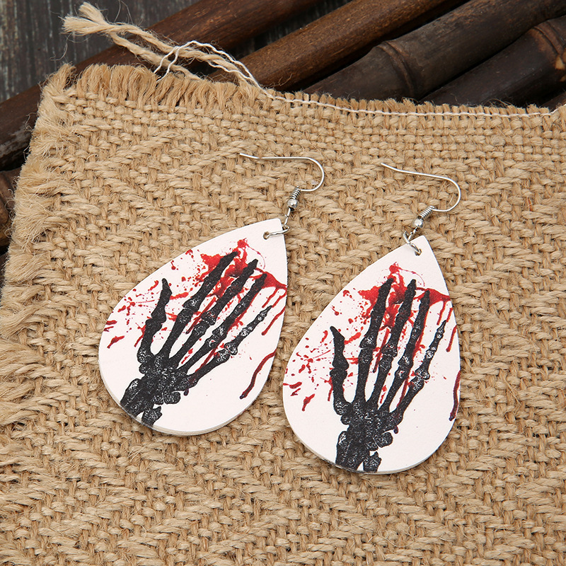 Halloween Palm Blood Stains Double-sided Printing Leather Earrings Wholesale Nihaojewelry display picture 1