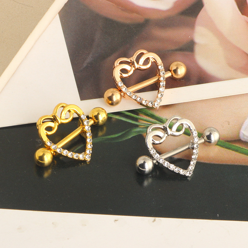 2022 Peach Heart 14G Stainless Steel Heart Shaped Nipple Ring Rose Gold Vacuum Plated Body Piercing Jewelry Wholesale detail image 7