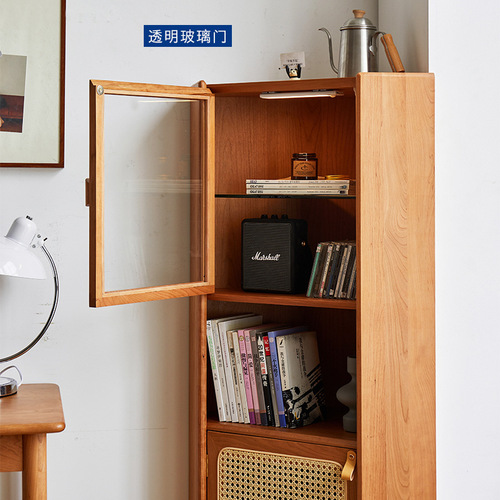 Nordic cherry wood corner cabinet simple solid wood side cabinet Japanese modern living room study dining room storage cabinet glass door cabinet