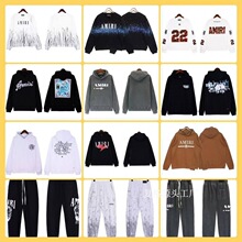 美式潮牌AM1R1 ICON街头泼墨字母LOGO印花宽松帽衫男连帽卫衣外贸