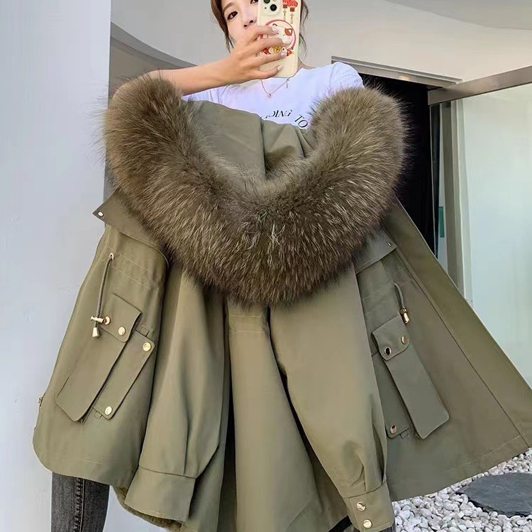 2025 New Women's Parka - Fashionable Mid-Length Fur Coat with Detachable Rabbit Fur Lining and Fox Fur Collar