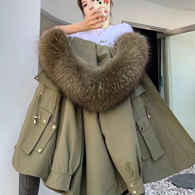 2025 New Parka Women's Fashion Rex Rabbit Fur Liner Fox Fur Collar Detachable Mid-Length Fur Jacket for Women