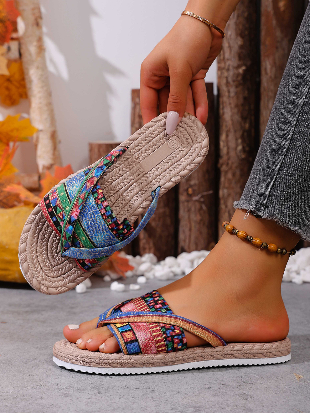Women's Ethnic Style Flat Slides Sandals Summer Outdoor Beach_voghion.com