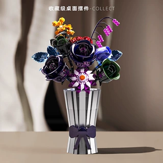跨境兰花潘多拉拼装积木花束女生日送礼物模型拼玩具场景摆件礼物