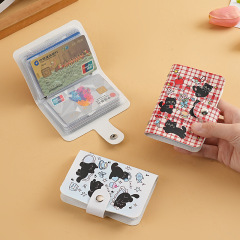 漫画風のかわいい学生カードホルダー、女性用超薄型大容量運転免許証多カードスロットカードケース、携帯用財布、猫のボタン付き