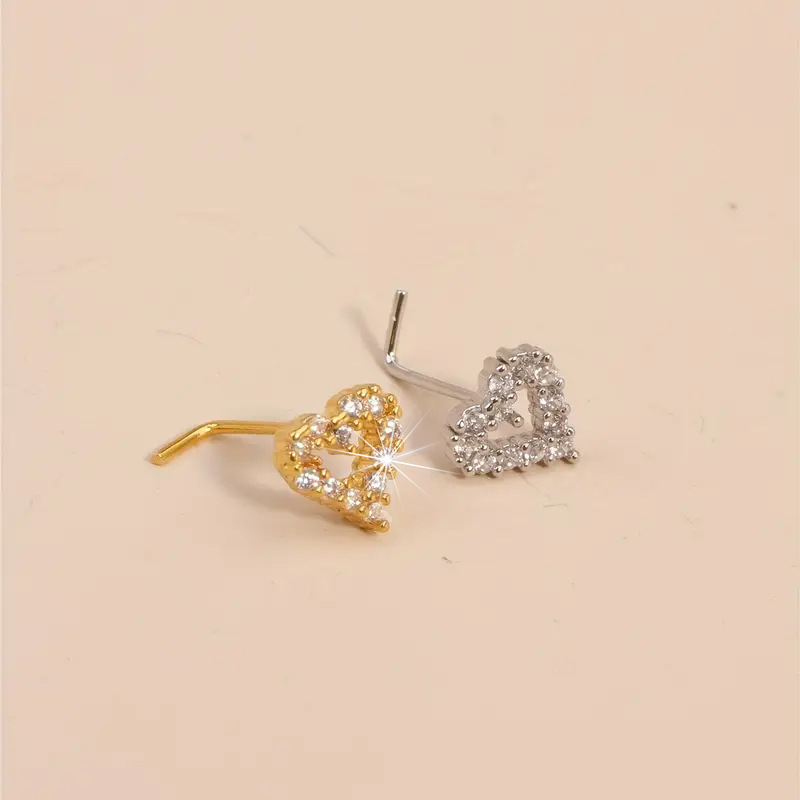 L-shaped Heart Nose Stud Micro Inlaid Copper Piercing Ring_voghion.com