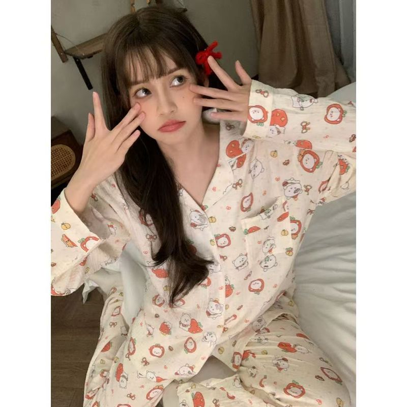 可爱卡通唐老鸭印花睡衣女早秋新款长袖长裤家居服可外穿两件套|undefined