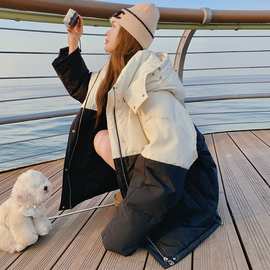 【雾中女孩】2025冬季新款四季青撞色90绒白鸭绒宽松羽绒服外套