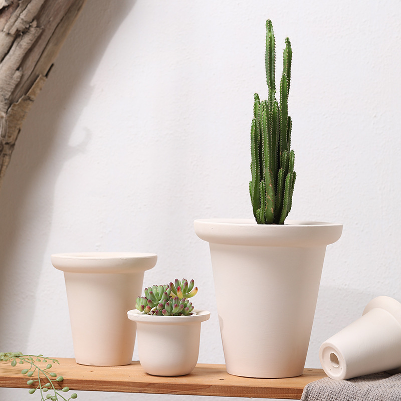 Flat Round Straight Round Plain Burning Ceramic Flower Pot White Clay Pottery Paintable Breathable Self-Absorbent Phalaenopsis Fleshy Potted Plant