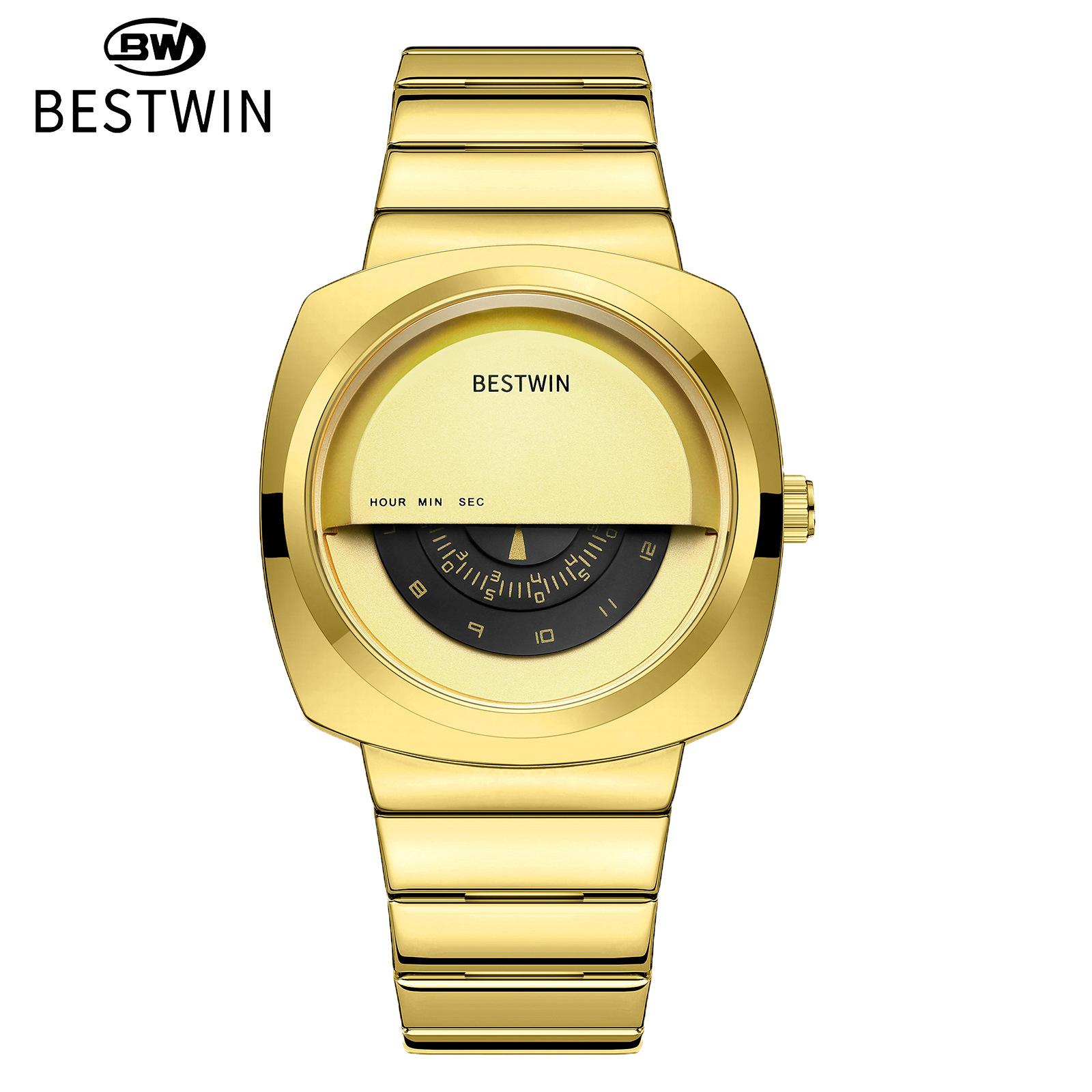 BESTWIN 남성 패션 손목시계 42mm 스테인리스 밴드 30M 방수 쿼츠시계 219-1