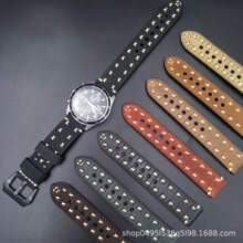 新款疯马牛皮表带手工缝线双面真皮表带人工精美缝制小米花纹表带