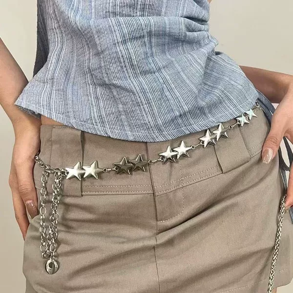 Sweet Star Metal Thin Waist Chain for Women, Versatile Decorative Chain Belt for Skirts, Narrow Style, Slimming Waist Accessory for Women