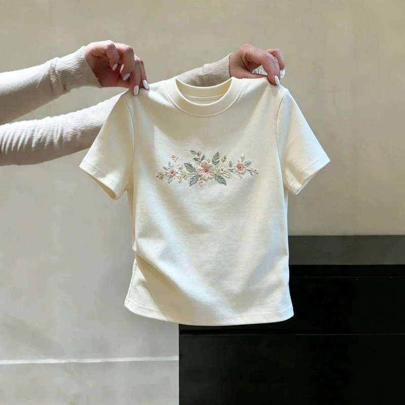 Summer Sweet and Cute Floral Design Short-Sleeved T-Shirt for Women 2026 New Style Hot Girl Casual Outerwear Versatile Top Summer Sweet and Cute Floral Design Short-Sleeved T-Shirt for Women 2026 New Style Hot Girl Casual Outerwear Versatile Top