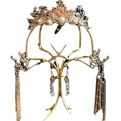 Bride's Xiuhe headdress, golden phoenix crown, traditional Chinese wedding costume, tassel hair accessories, face-slimming Xiuhe outfit accessories, elegant