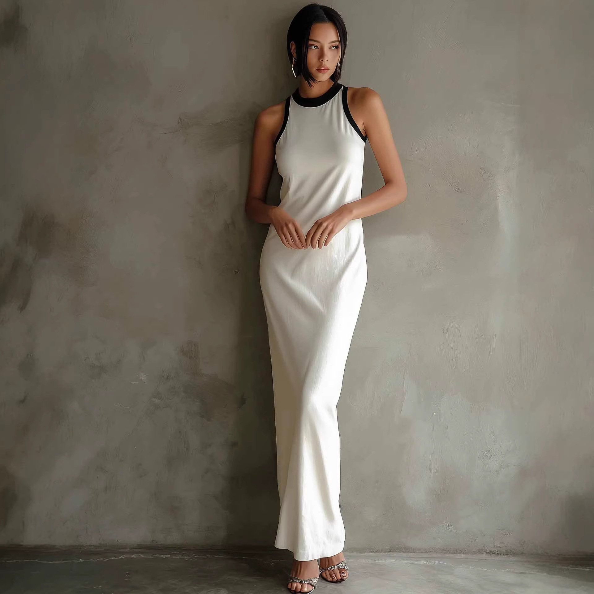 2026 Europäische und amerikanische grenzüberschreitende unabhängige Website Elegantes lässiges ärmelloses Strickkleid im Farbblock-Design_voghion.com