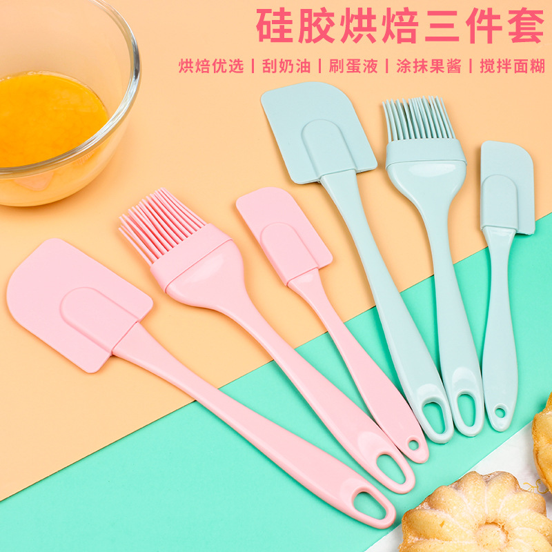 新款硅膠刮刀3件套硅膠刮刀硅膠油刷蛋糕抹刀三件套套裝工廠