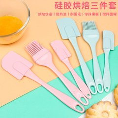 新款硅膠刮刀3件套硅膠刮刀硅膠油刷蛋糕抹刀三件套套裝工廠