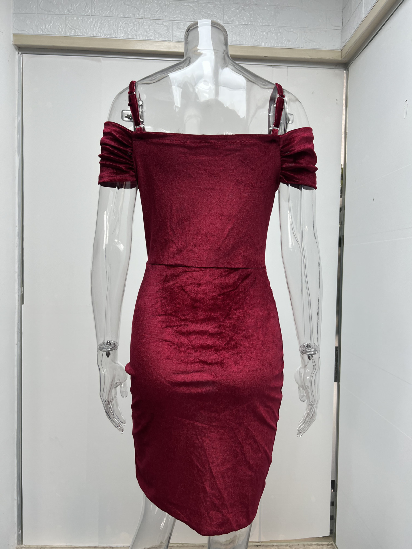 Spring Dress Sexy Slim Strap Fluff Drawstring Irregular Asymmetric Dress