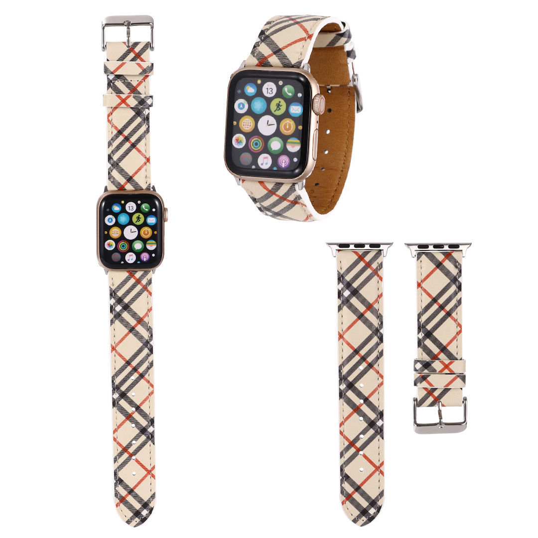 Fashion brand suitable for Apple 40 watch strap iwatch leather strap 42 neutral old flower Plaid 38 leather bowl strap 44