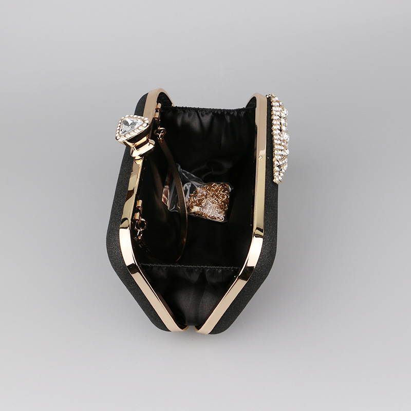 Pu Leather Material Color Block Pattern Women'S Gender Black Gold Silver Pu Leather Color Block Rhinestone Square Evening Bags