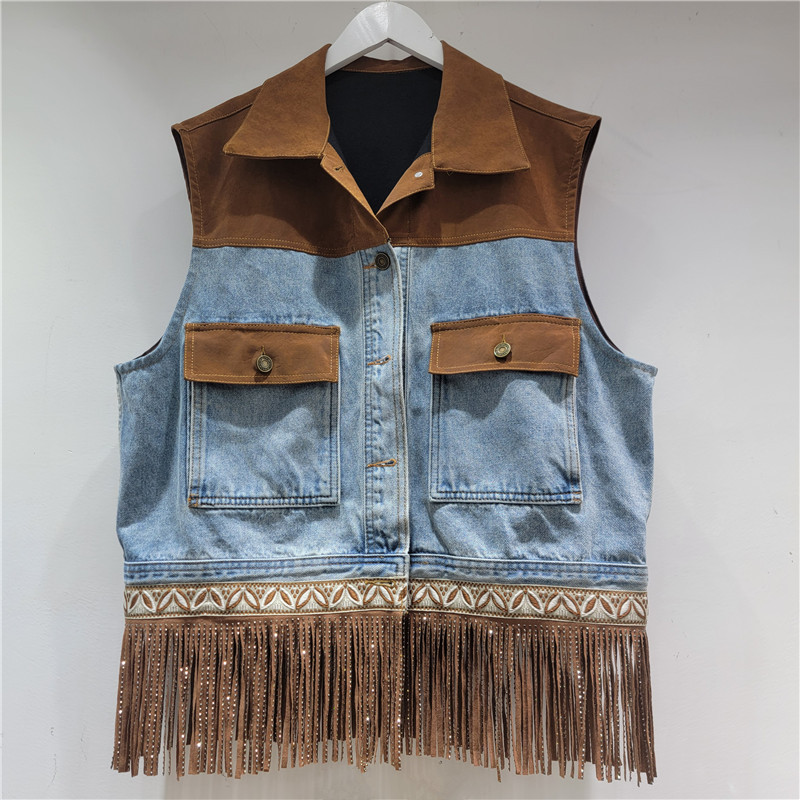 2025 otoño y invierno nueva moda de mujer casual versátil de color combinado de diamantes calientes fluidos mujeres sueltas delgadas chalecos de moda image 1