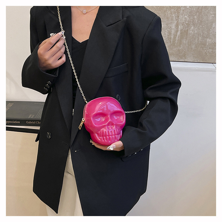 189g Weight Zipper Closure Type Single Shoulder Strap Strap Type Shoulder Bag Bags Type Casual Occasion Plastic Material Skull Pattern All Seasons Season Women's Gender Streetwear Style Oval Shape Mini Size Women's Mini Plastic Skull Streetwear Oval Zipper Shoulder Bag 34
