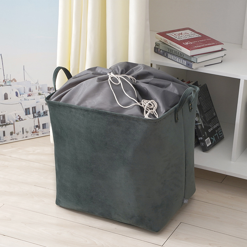 收纳筐折叠束口收纳袋 衣服被子整理筐抽绳款 纯色大容量储物袋