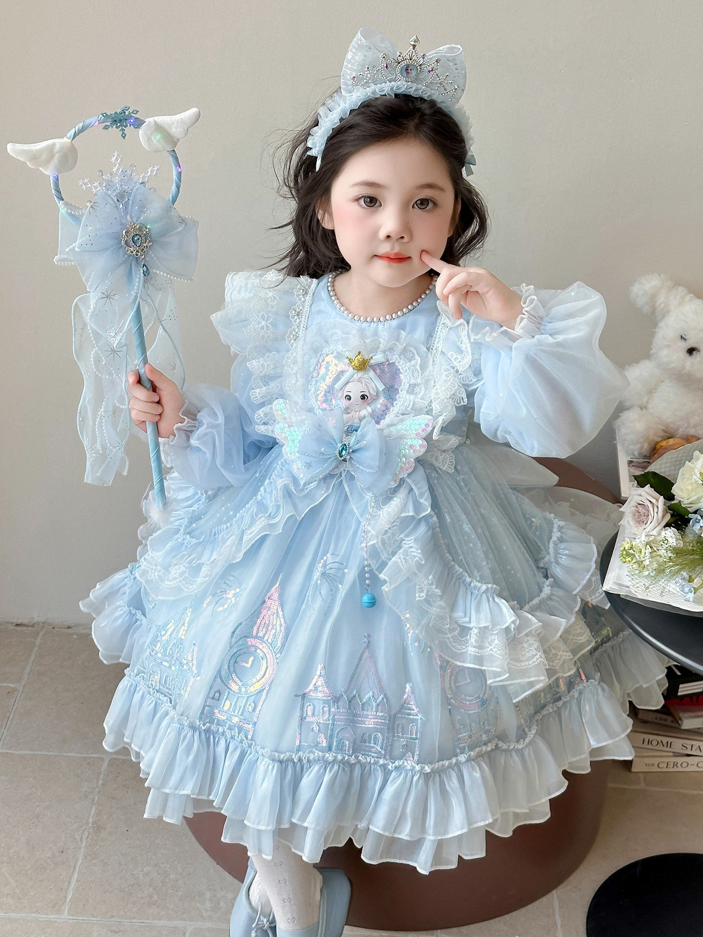Vestido de niña primavera y otoño 2025 nuevo estilo de niños de dibujos animados de estilo occidental vestido de otoño de bebé moda vestido de pastel Lolita