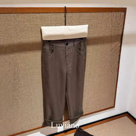 深圳南油2025秋冬新款亚麻混纺腰果花拼色长裤休闲裤直筒裤