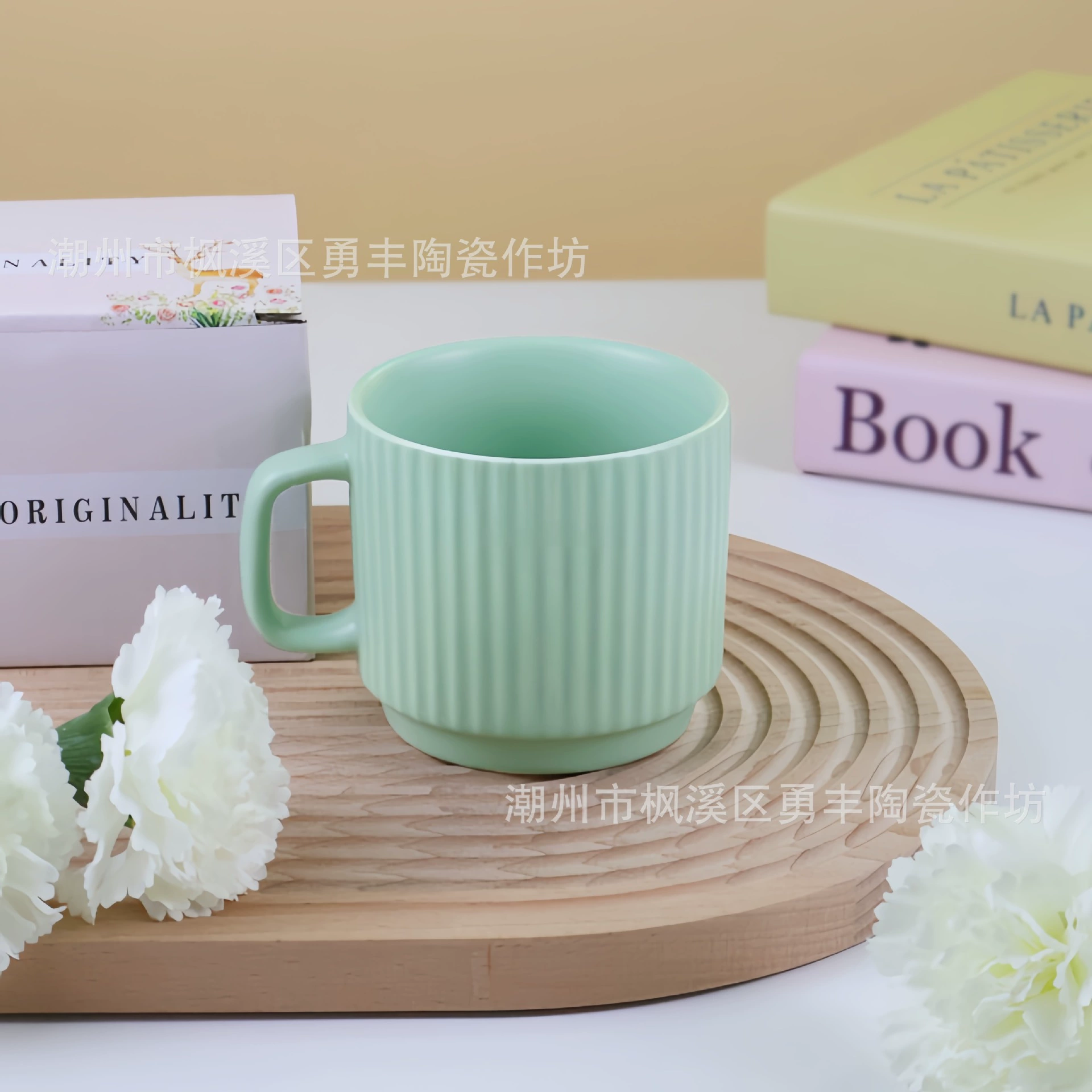 Vertical Ceramic Mug, 201–300 ml, Striped Couple Gift Set, Multiple Colors