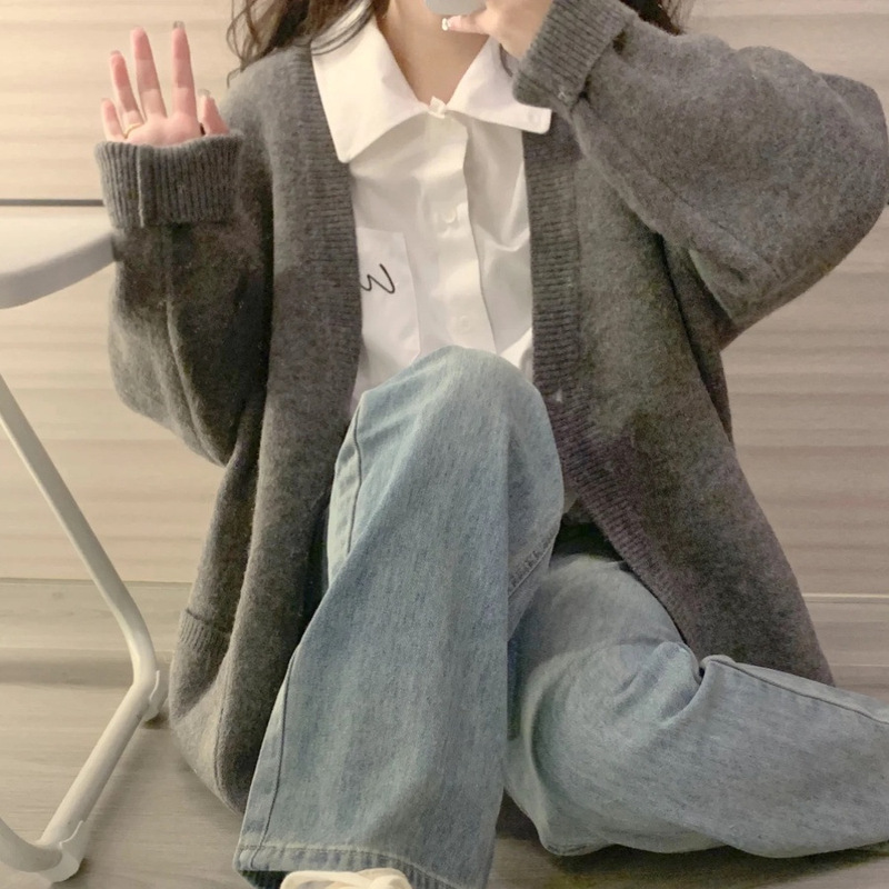 软糯慵懒风毛衣开衫女2025春秋季新款韩系感V领早春针织外套百搭1|undefined
