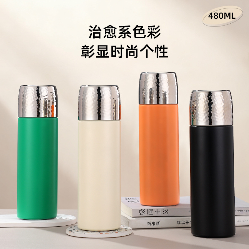 316不锈钢锤纹盖焖茶杯高颜值办公礼品保温杯商务便携茶水分离杯