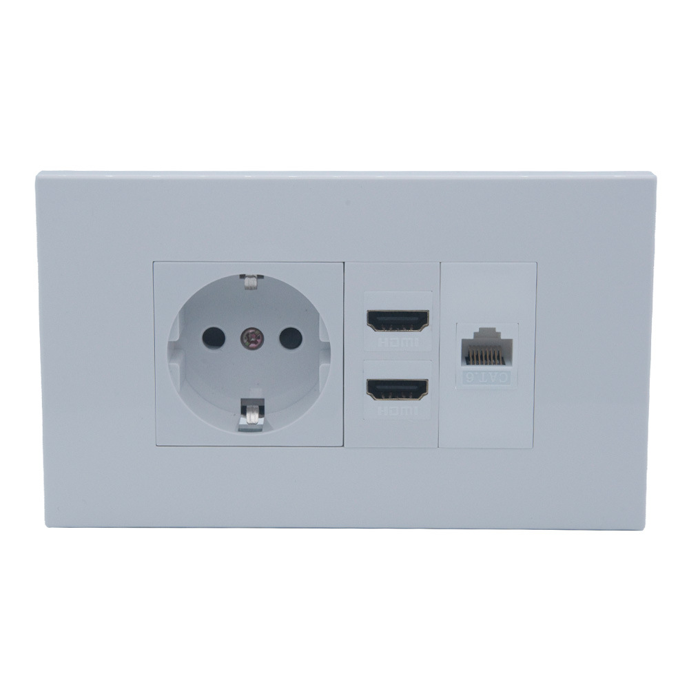 146型 双口HDMI 1口CAT6 RJ45 EU电源 组合面板 可搭配45模块