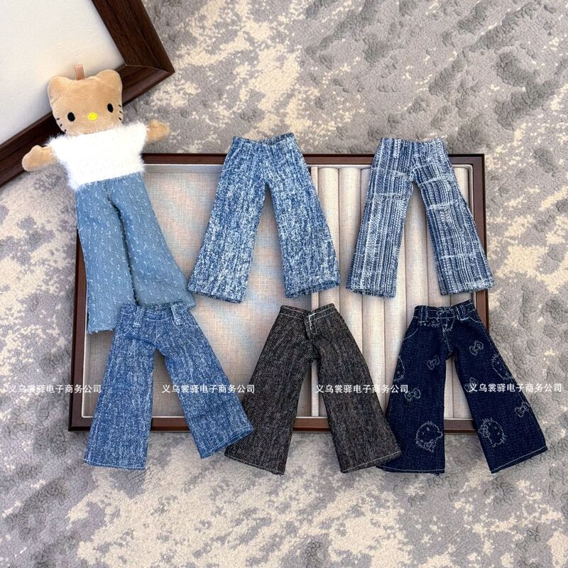 New 17cm Internet Celebrity Long-Legged Kt Jeans Kitty Cat Schoolbag Pendant Clothes Doll Clothes Jeans