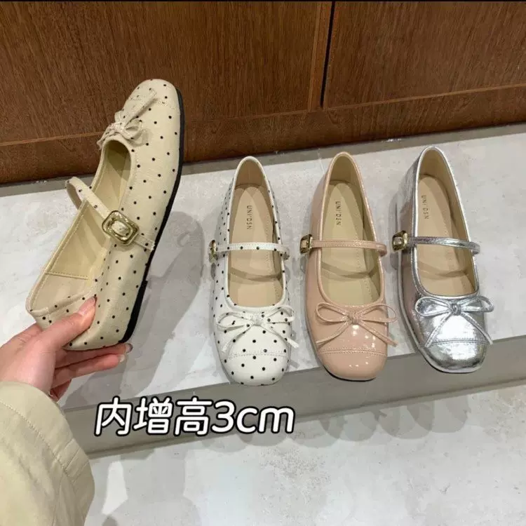内增高法式蝴蝶结波点玛丽珍鞋女2026配裙子芭蕾舞鞋浅口平底单鞋