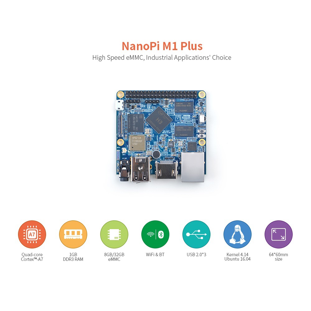 [NanoPi M1 Plus开源创客开发板]全志H3,千兆网卡WiFi蓝牙eMMc