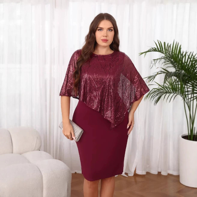 European and American foreign trade new bead stitching irregular plus size women's dress hip skirt skirt in stock real shot