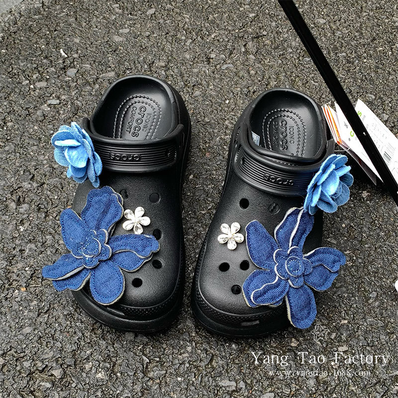 Vaquero Tiancai Vaquero flor hebilla de zapatos con agujeros accesorios de zapatos vaquero azul flor hebilla de zapatos diy desmontable flor